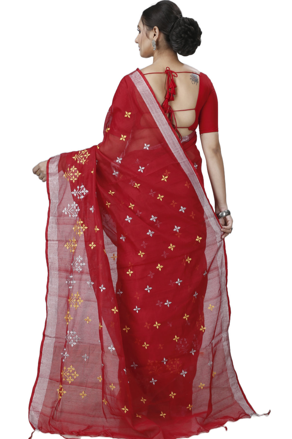 Red Blended Cotton Tamasi Hand Loom Saree (1208)